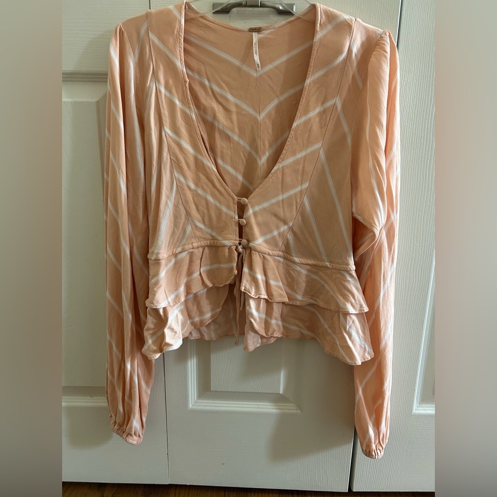 Free People Peach and White Striped Blouse